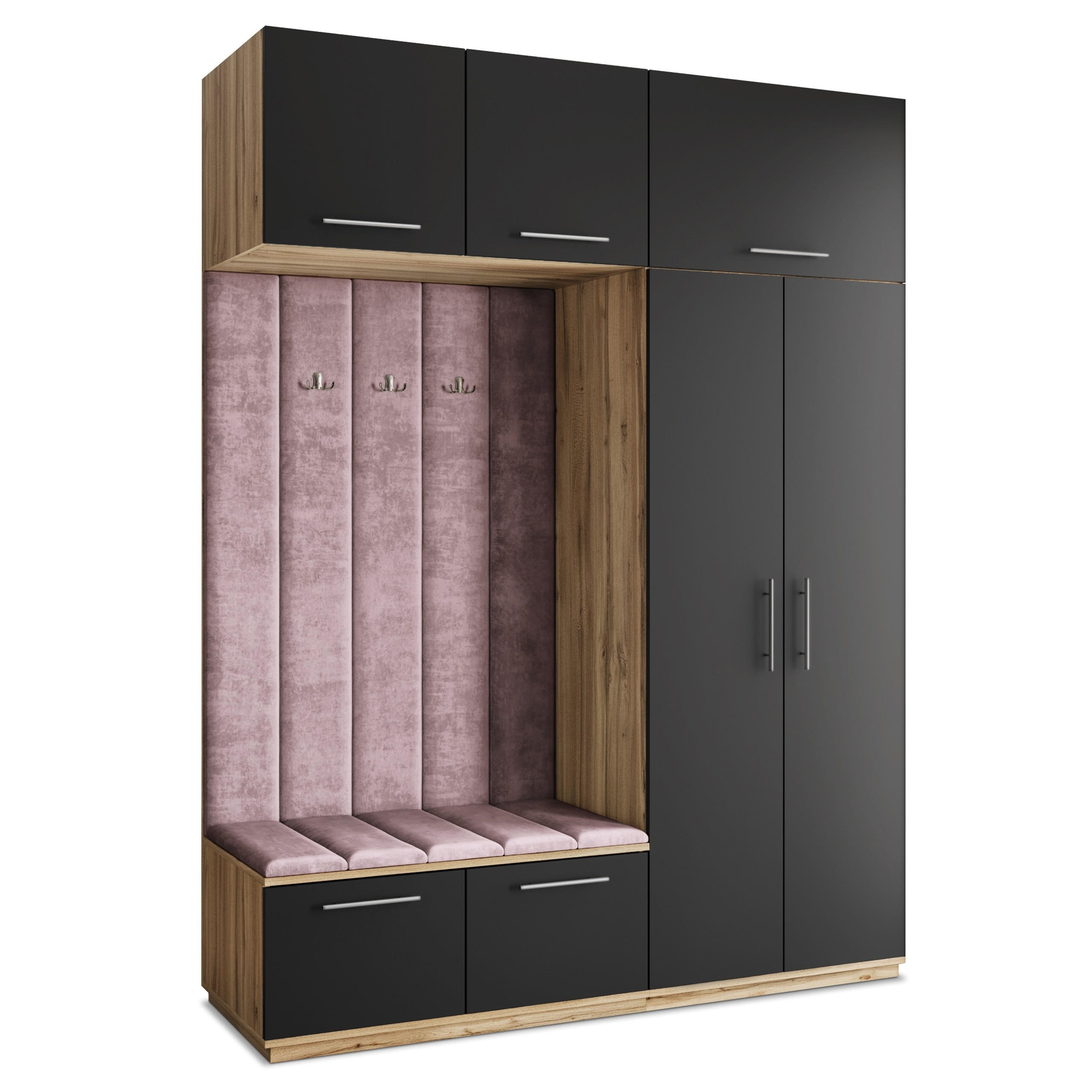 Masseno Garderobenschrank Eiche Wotan, Schwarz, Lila 180x240x60 cm