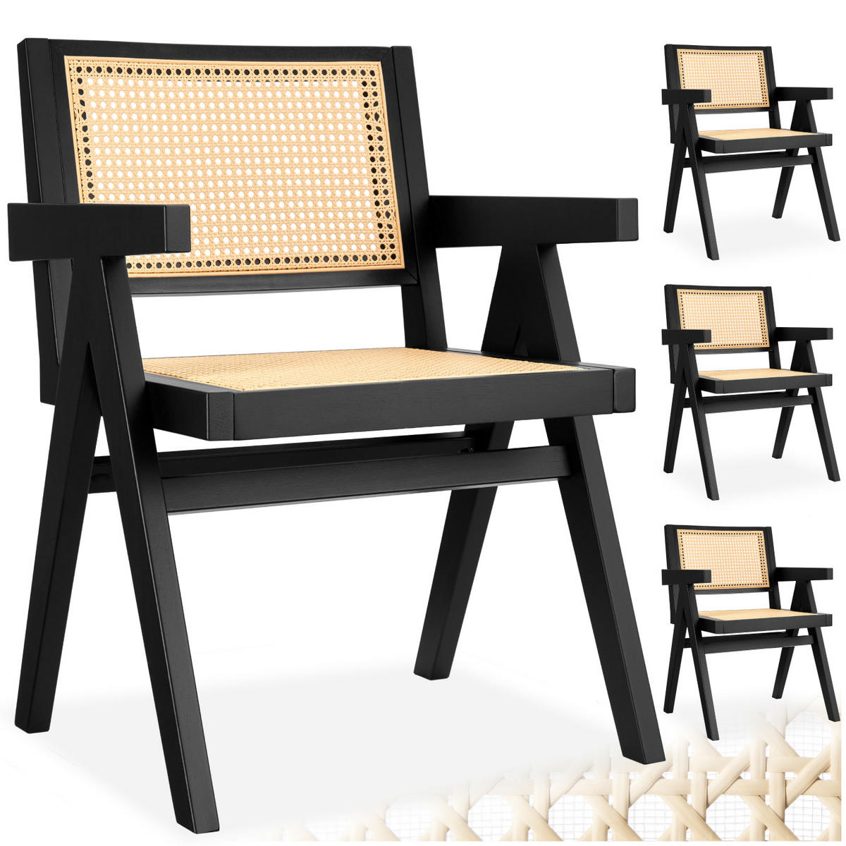 ARMLEHNSTUHL 4er Set Lissy,59 x 56,5 x 82,5 cm, Belastbarkeit 120 kg,schwarz - Schwarz, Holz (59.5/82.5/56.5cm) - tectake