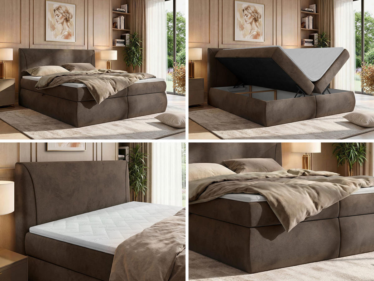 POSTEL BOXSPRING TARENZA 160/200 - Hnědá Samet - Topper T25 - H4 - černá/hnědá, textil/plast (160/200cm) - MKS