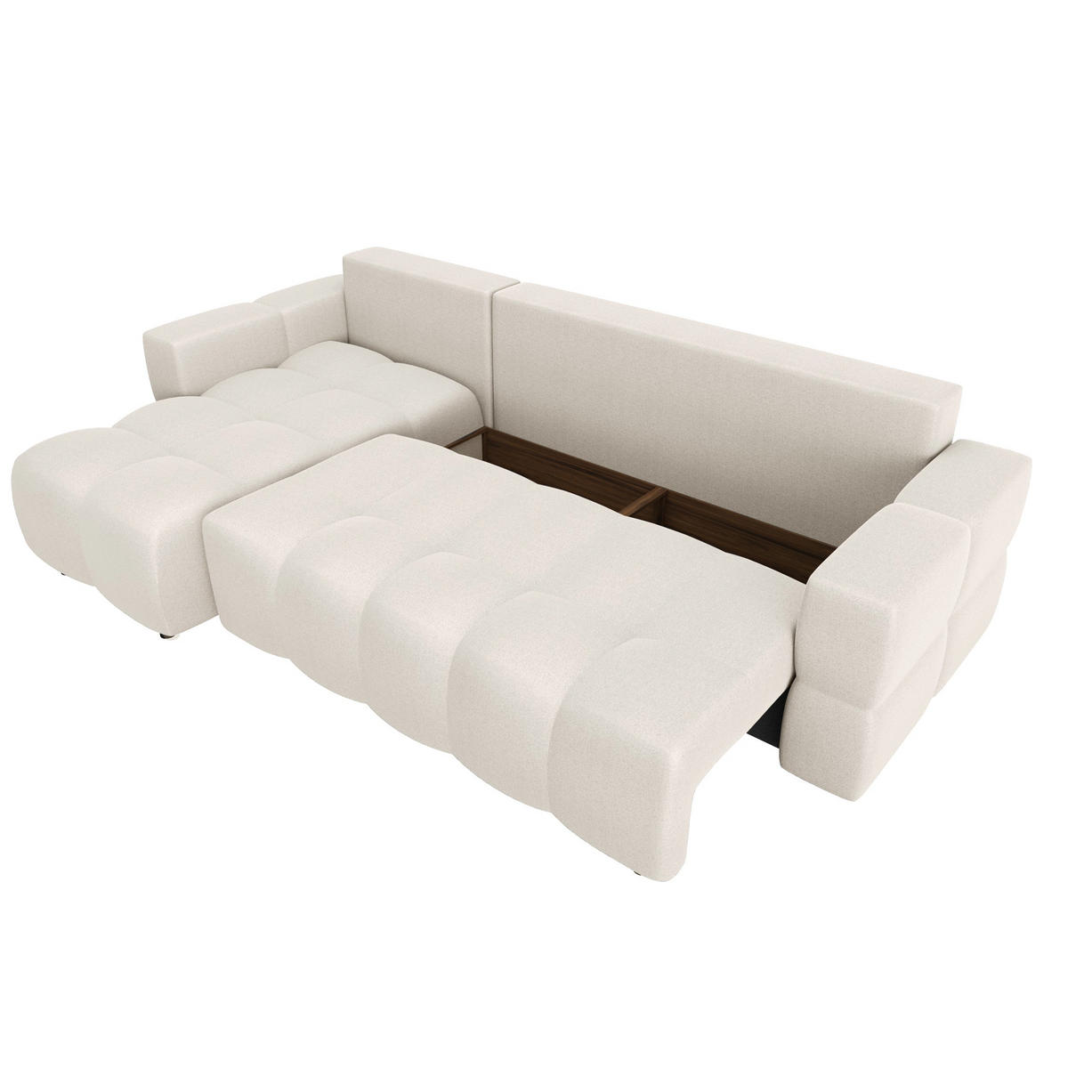 ECKSOFA LINKS SCHLAFSOFA Mit Stauraum Stoff creme 286 cm - Creme, Textil (169/286cm) - Sia Home