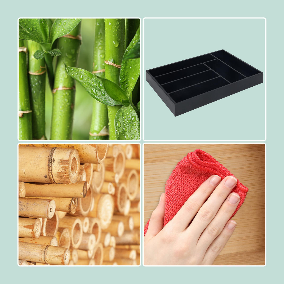 BESTECKKASTEN Bambus - Schwarz, Holz/Holzwerkstoff (35.5/5/25.5cm) - Relaxdays