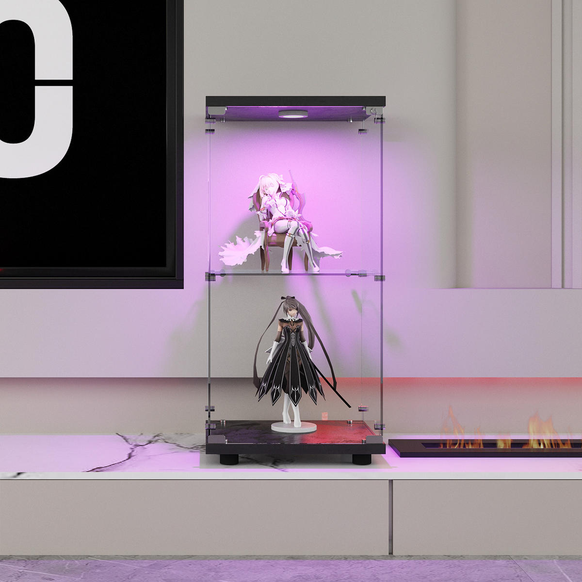 GLASVITRINE Standvitrine in Schwarz, mit 2 Böden und LED aus ESG - Schwarz, Glas (36/86/40cm)