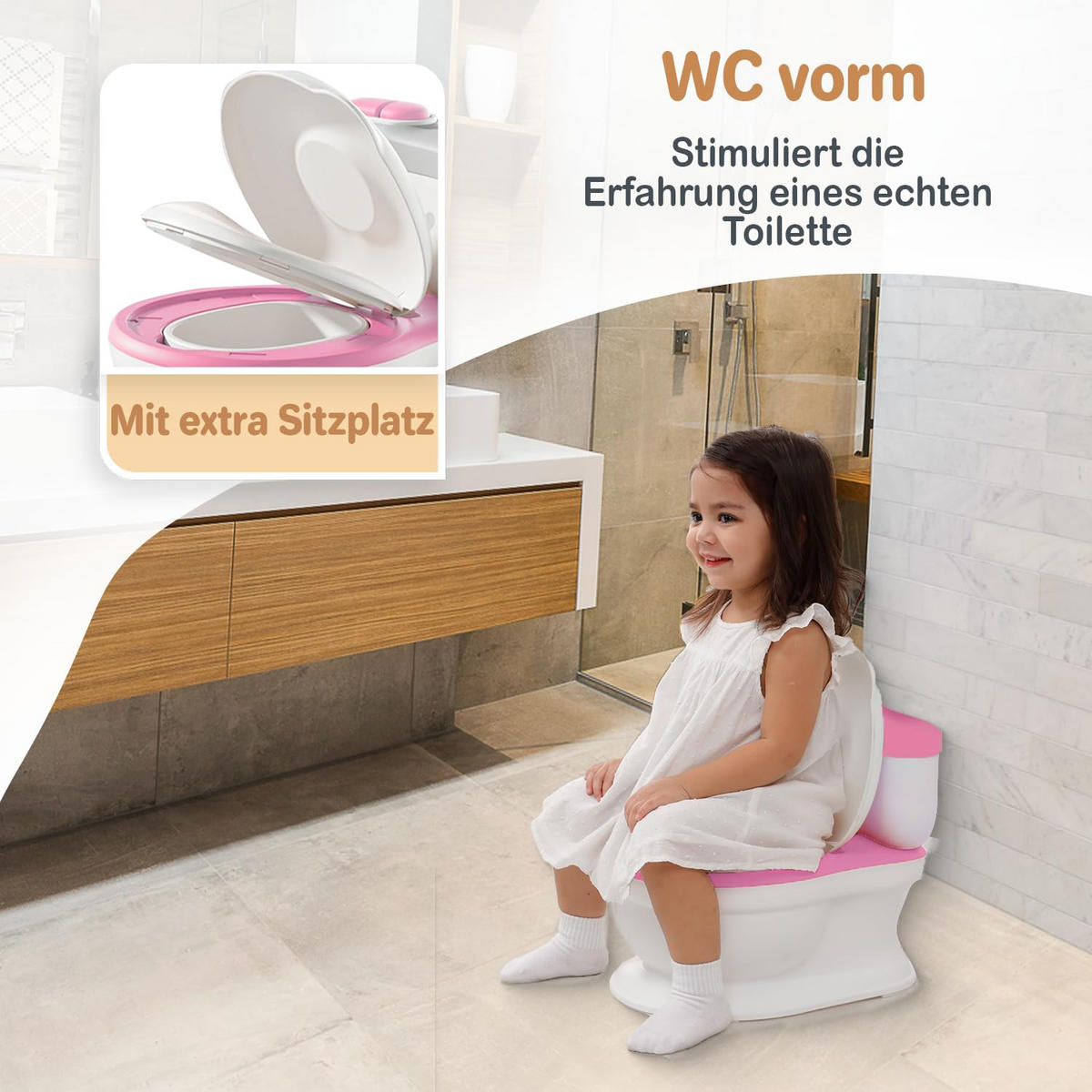 TÖPFCHEN 3-in-1 Potty Trainer & Kindertoilette Weiß Rosa - Pink/Weiß, Kunststoff (39/40cm) - Twinky