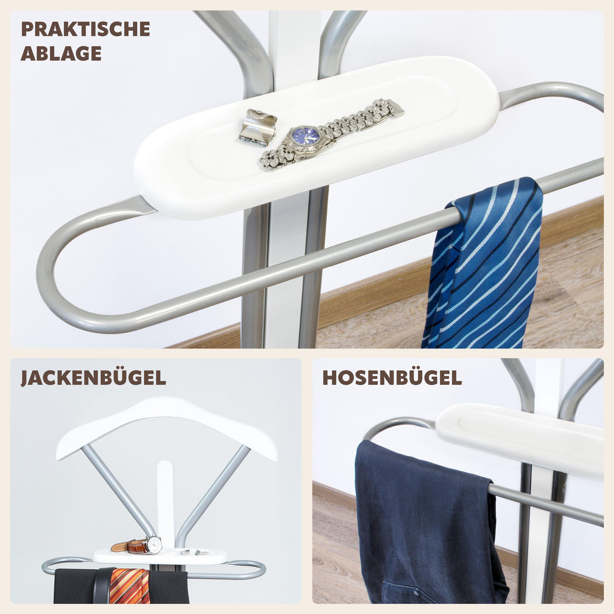 KLEIDERBUTLER, weiß - Hellgrau, Metall (50/108/28cm) - bremermann