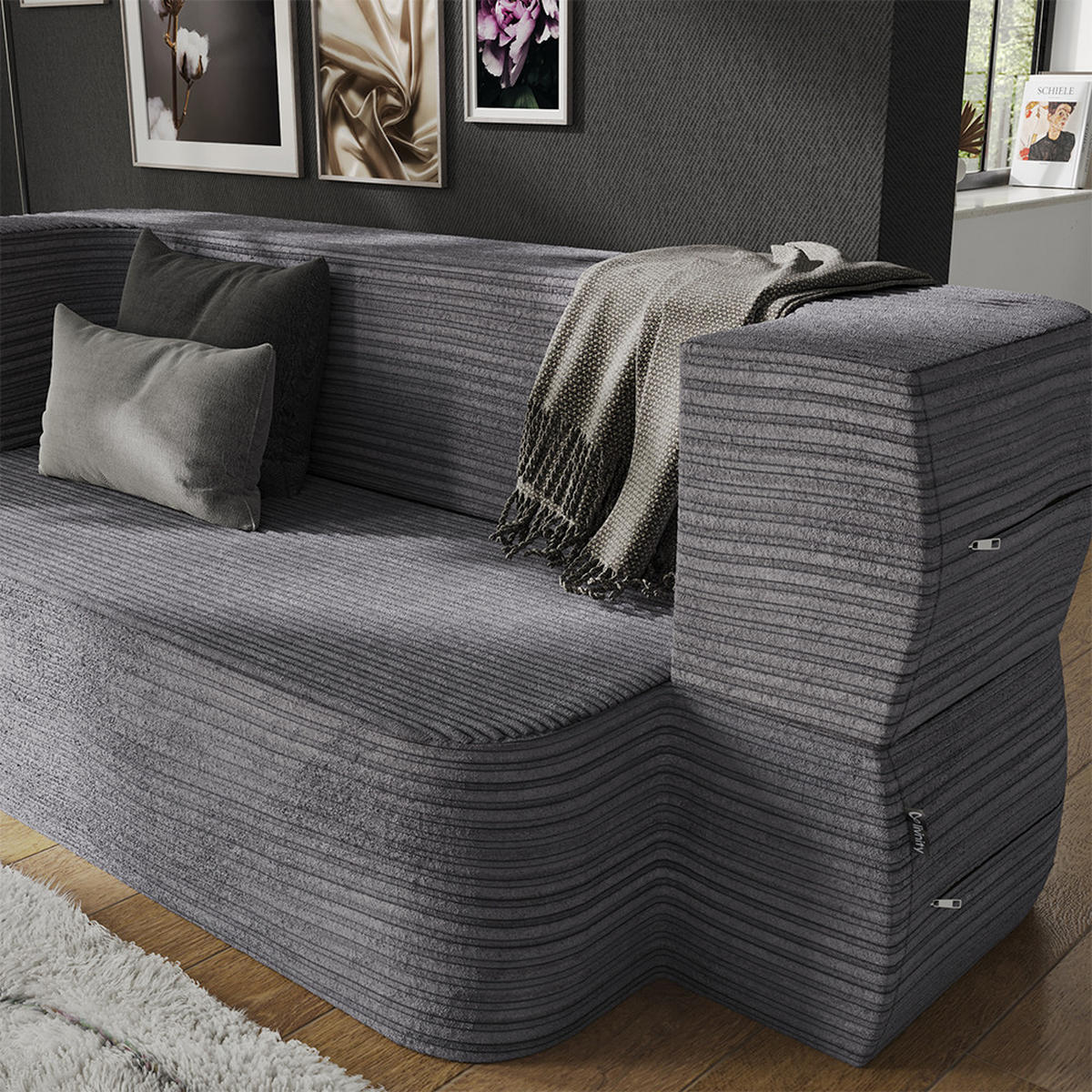 SOFA Lille Grau 190 cm mit Schlaffunktion - Grau, Textil (190/70/73cm) - VitaliSpa