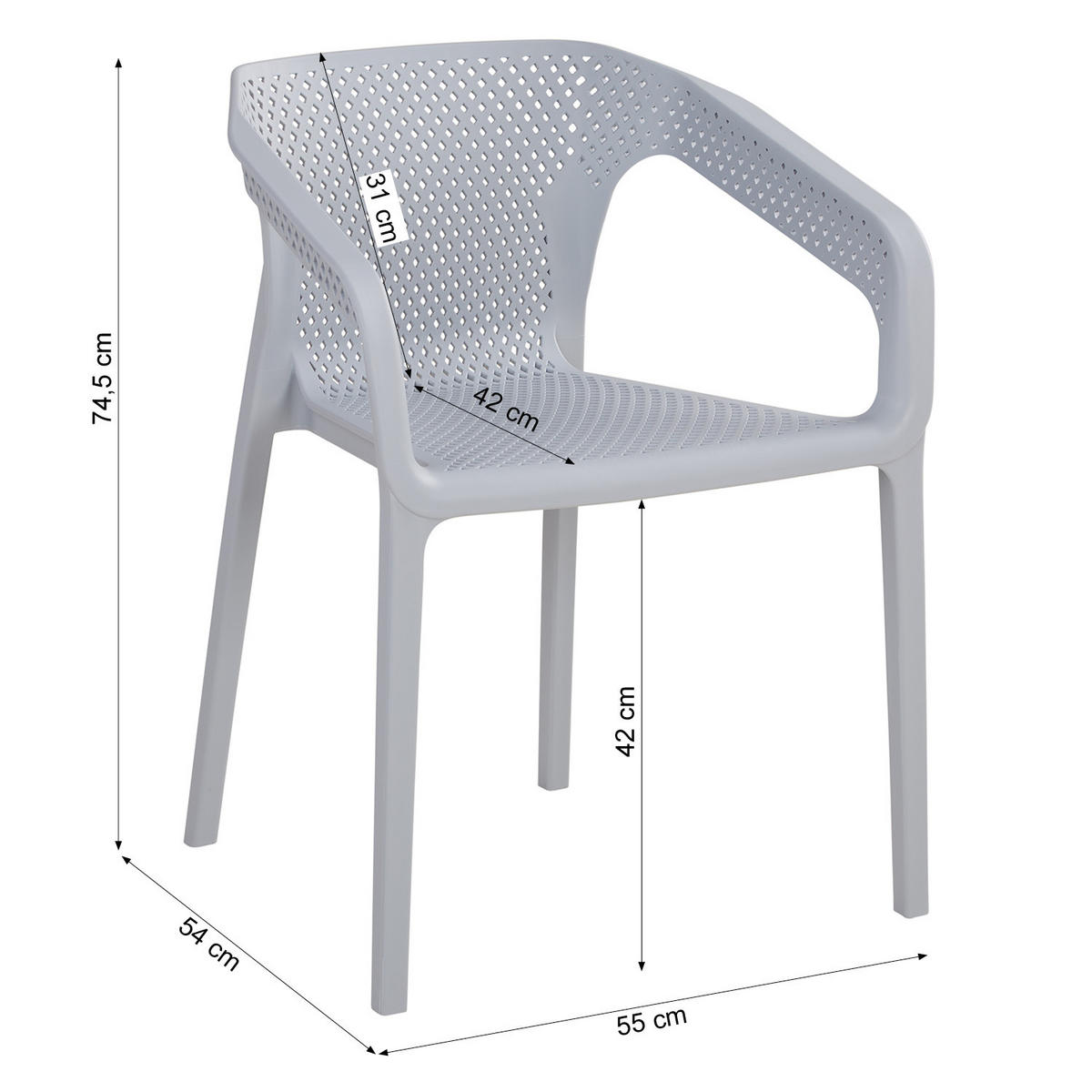 GARTENSTUHL 4er-Set Kunststoff Grau mit Armlehnen - Grau, Kunststoff (220/75/54cm) - Homestyle4u
