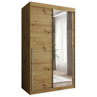 SCHIEBETÜRENSCHRANK mit Spiegel 120 cm Breite Artisan mit silbernem Griff - Silberfarben/Eiche Artisan, Holzwerkstoff (250/200/62cm) - Home Collective