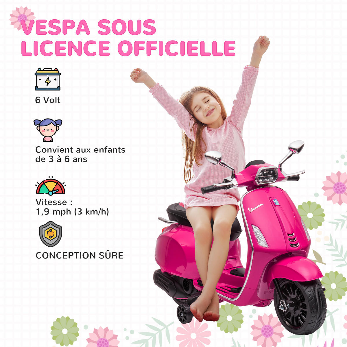 ELEKTRO-KINDERAUTO DE-13036 Stützräder Rosa - Pink, Kunststoff (107/47/73cm) - ComfortXL