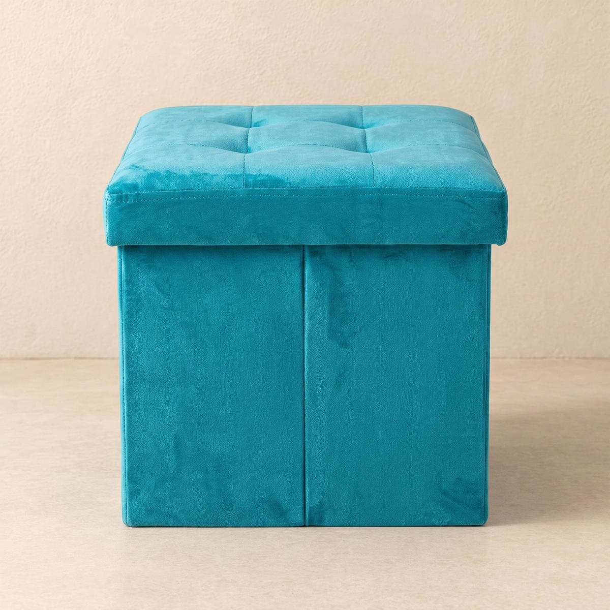SAMT-POUF mit Stauraum 38/38/38 cm - Blau, Textil (38/38/38cm) - SCENA LIVING
