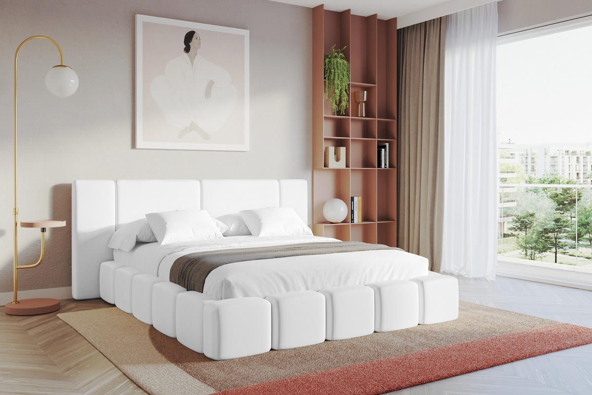 POLSTERBETT mit Bettkasten und Lattenrost, Bett mit Matratze H3/H4 - NILO 140x200 Weiß - Weiß Hochglanz, Holzwerkstoff/Textil (140/200cm) - ALTDECOR