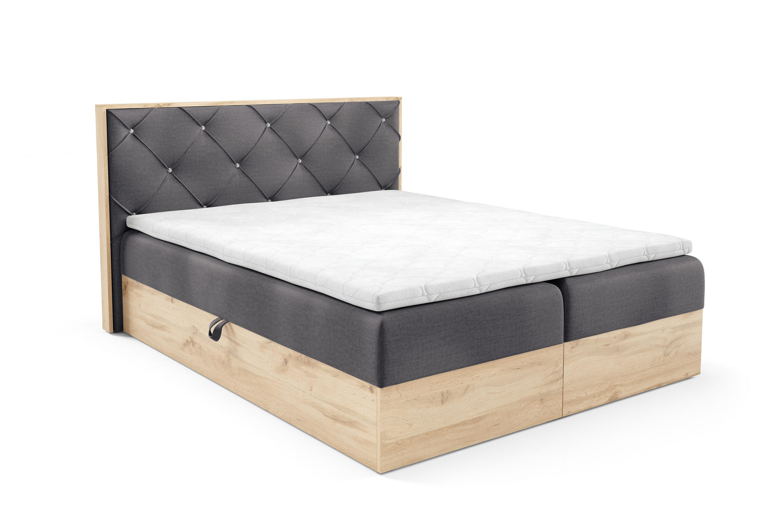 BOXBETT Holzoptik Sonoma Eiche mit Topper 120x200 cm Dunkelgrau - Dunkelgrau, Textil (120/200cm) - Home Collective