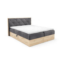 BOXBETT Holzoptik Sonoma Eiche mit Topper 120x200 cm Dunkelgrau - Dunkelgrau, Textil (120/200cm) - Home Collective