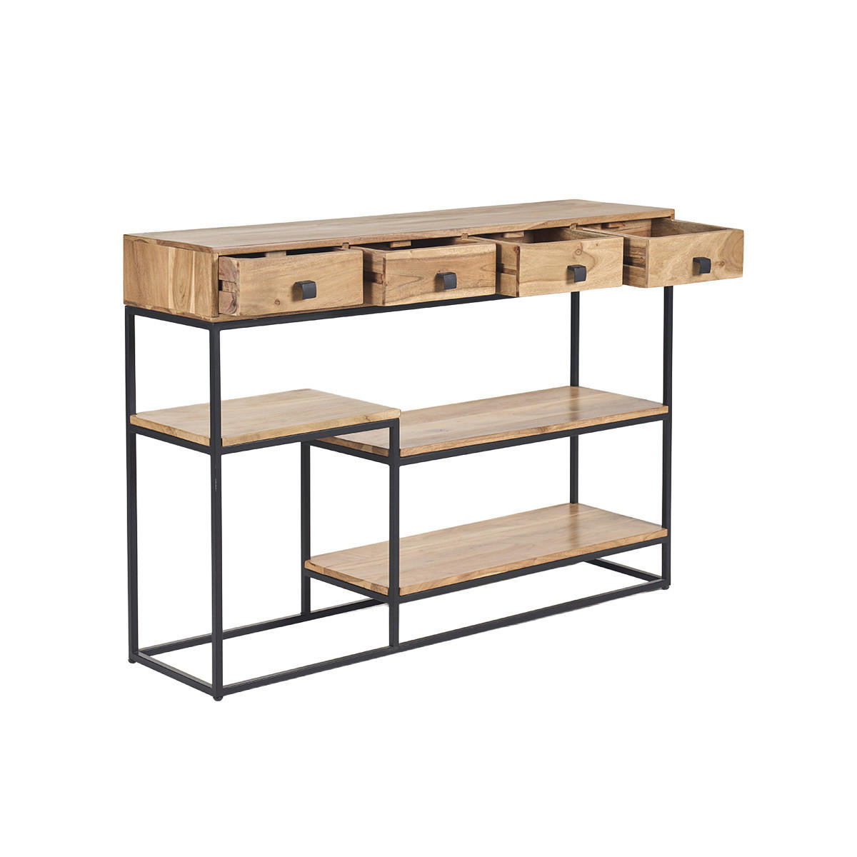 KONSOLE 4 Schubladen Akazienholz Metall Schwarz L115 GRENELLE - Dunkelbraun, Holz (115/30/80cm) - Miliboo