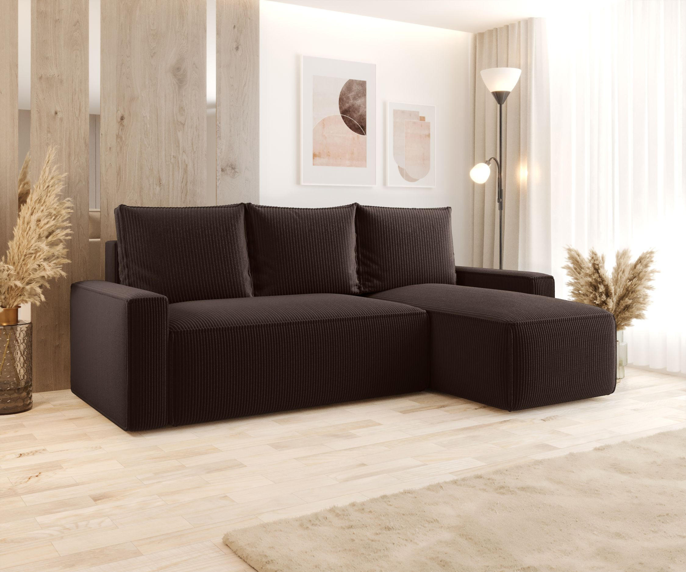 ECKSOFA mit Schlaffunktion SAVIO Poso 06 Rechts - Braun, Textil (232/140cm) - Bedante