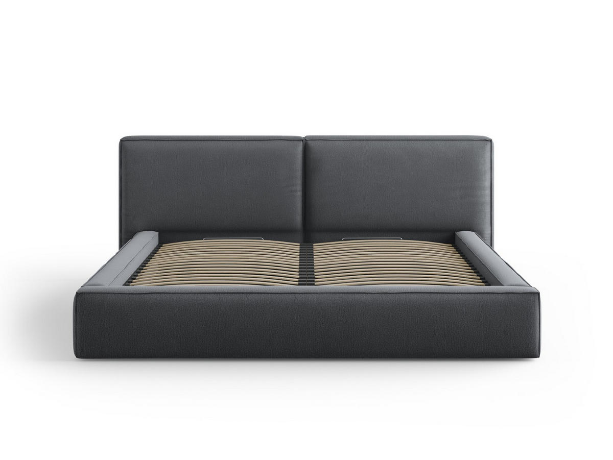 BETT mit Bettkasten und Kopfteil Jodie aus strukturiertem Stoff dunkelgrau 200x200cm - Dunkelgrau, Textil (200/200cm) - Micadoni