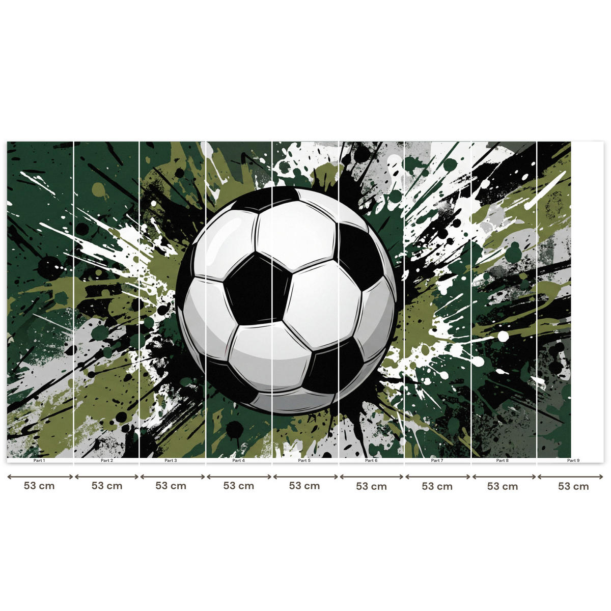 KINDERTAPETE - Fußball - Farbe - Spritzer - Grün - 450x240 cm - Dunkelgrün, Papier (450/240cm) - OnlyWow
