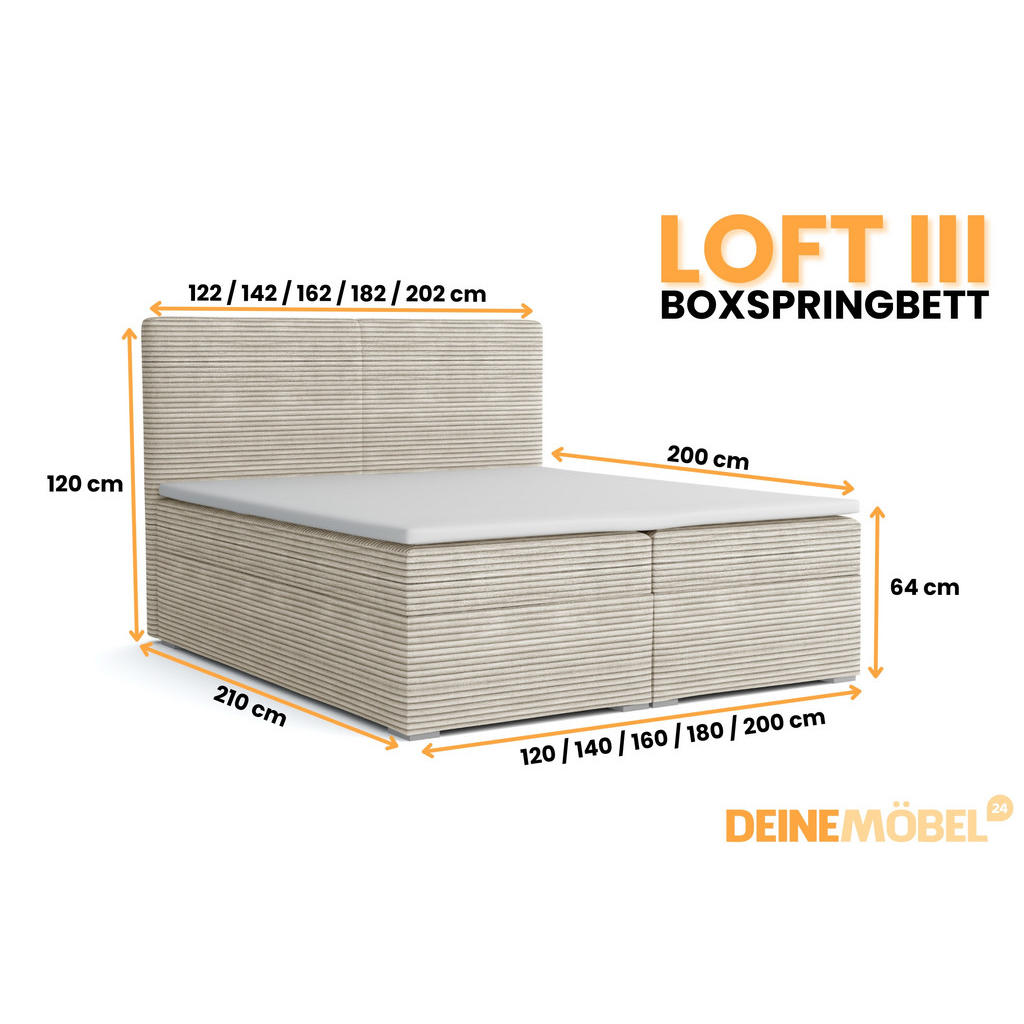 Thumbnail - Deine Möbel 24 Boxbett, Creme, Textil, H4, 160x200 cm, Schlafzimmer, Betten, Boxspringbetten