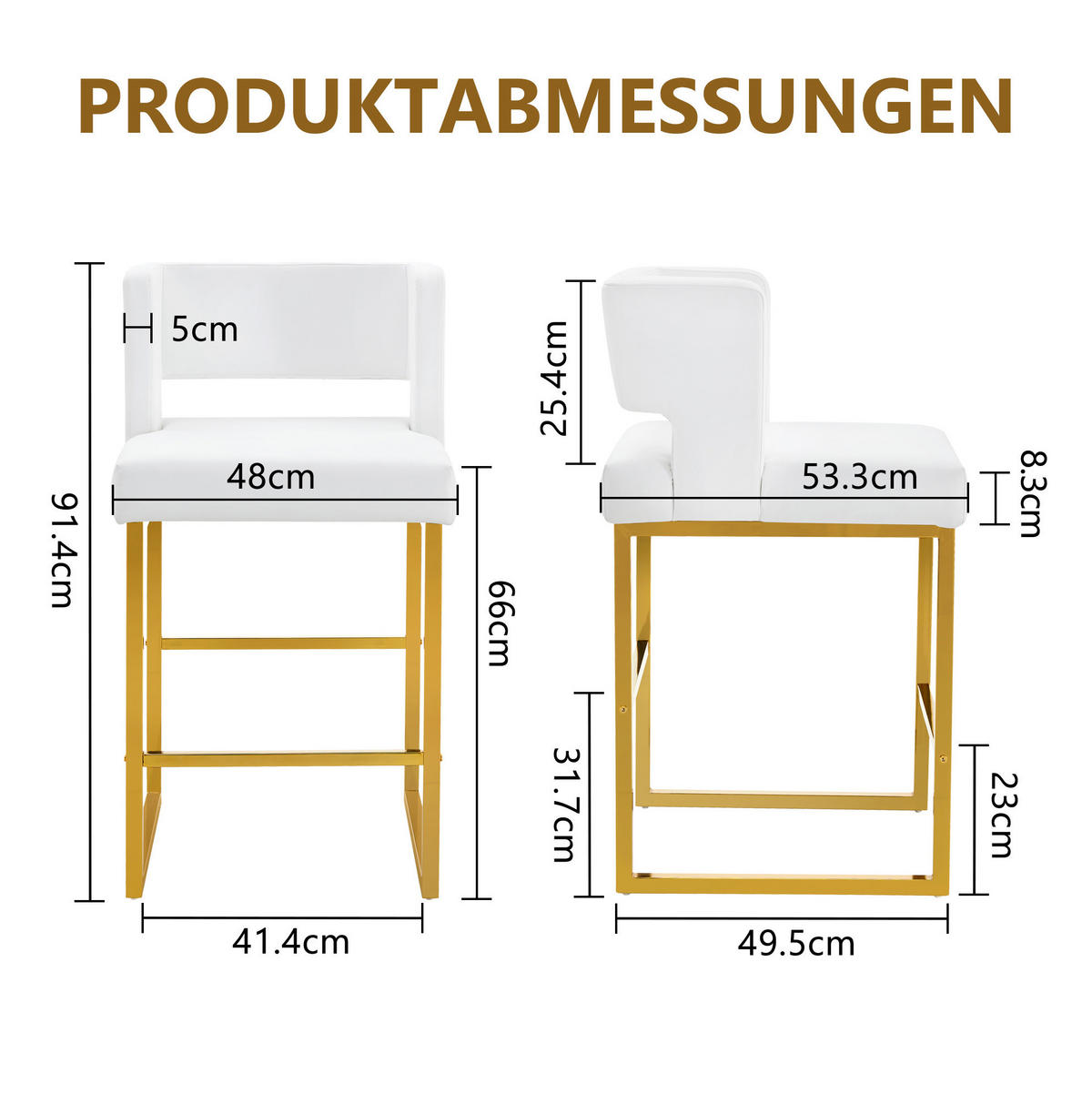 BARSTUHL Weiß mit goldfarbenen Metallbeinen - Weiß, Metall (53.3/91.4/48cm) - MIVRAY