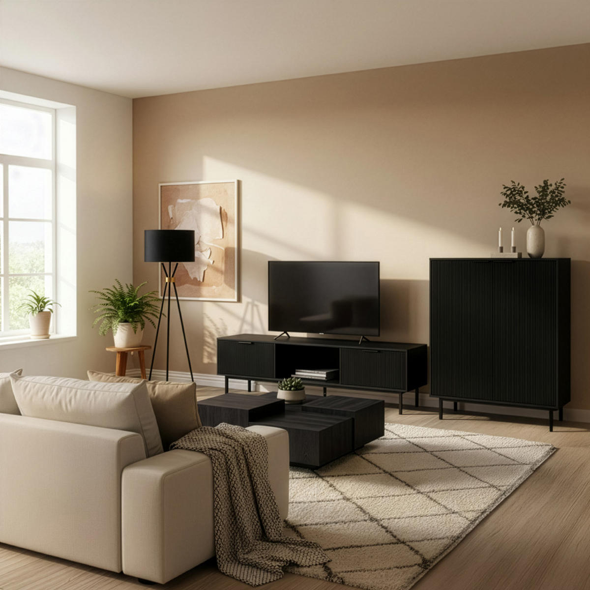 SIDEBOARD NYLA - Schwarz, 154 x 73 cm - Schwarz, Holzwerkstoff (154/73/42cm) - Home Deluxe