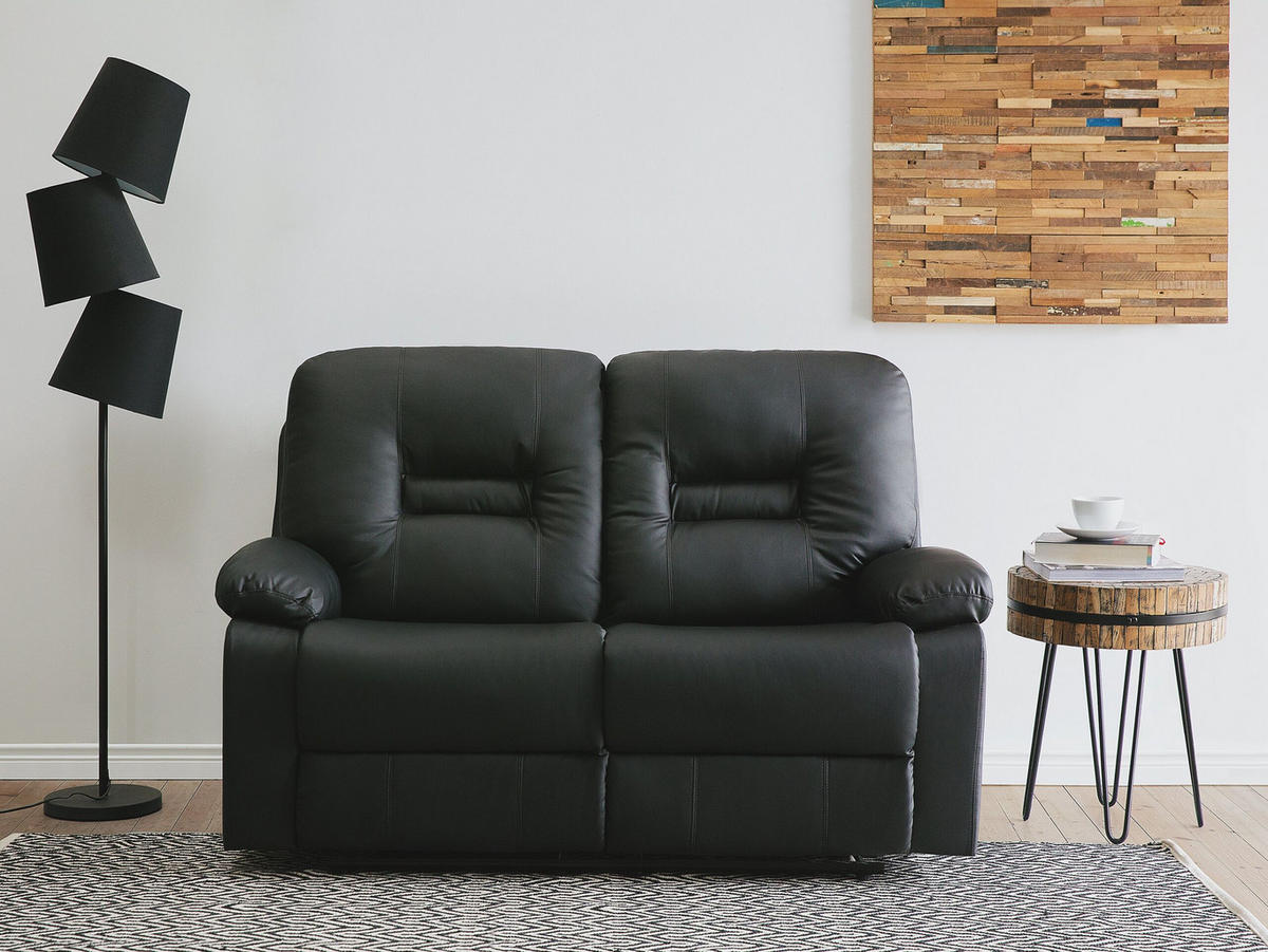 2-SITZER-SOFA Kunstleder Schwarz Bergen - Schwarz, Kunststoff/Textil (146/101/73cm) - Beliani