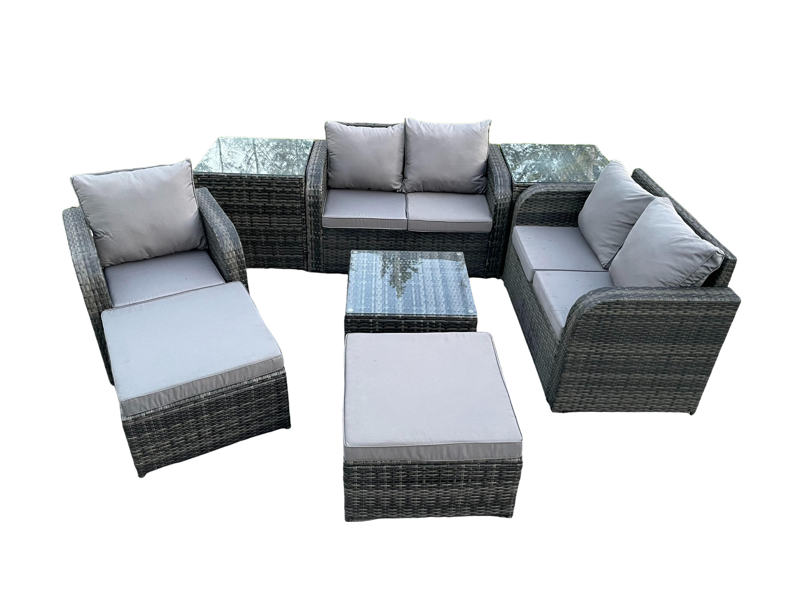 LOUNGEGARNITUR Polyrattan Dunkelgrau 7-Sitzer - Dunkelgrau, Metall - Fimous