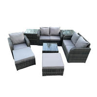 LOUNGEGARNITUR Polyrattan Dunkelgrau 7-Sitzer - Dunkelgrau, Metall - Fimous