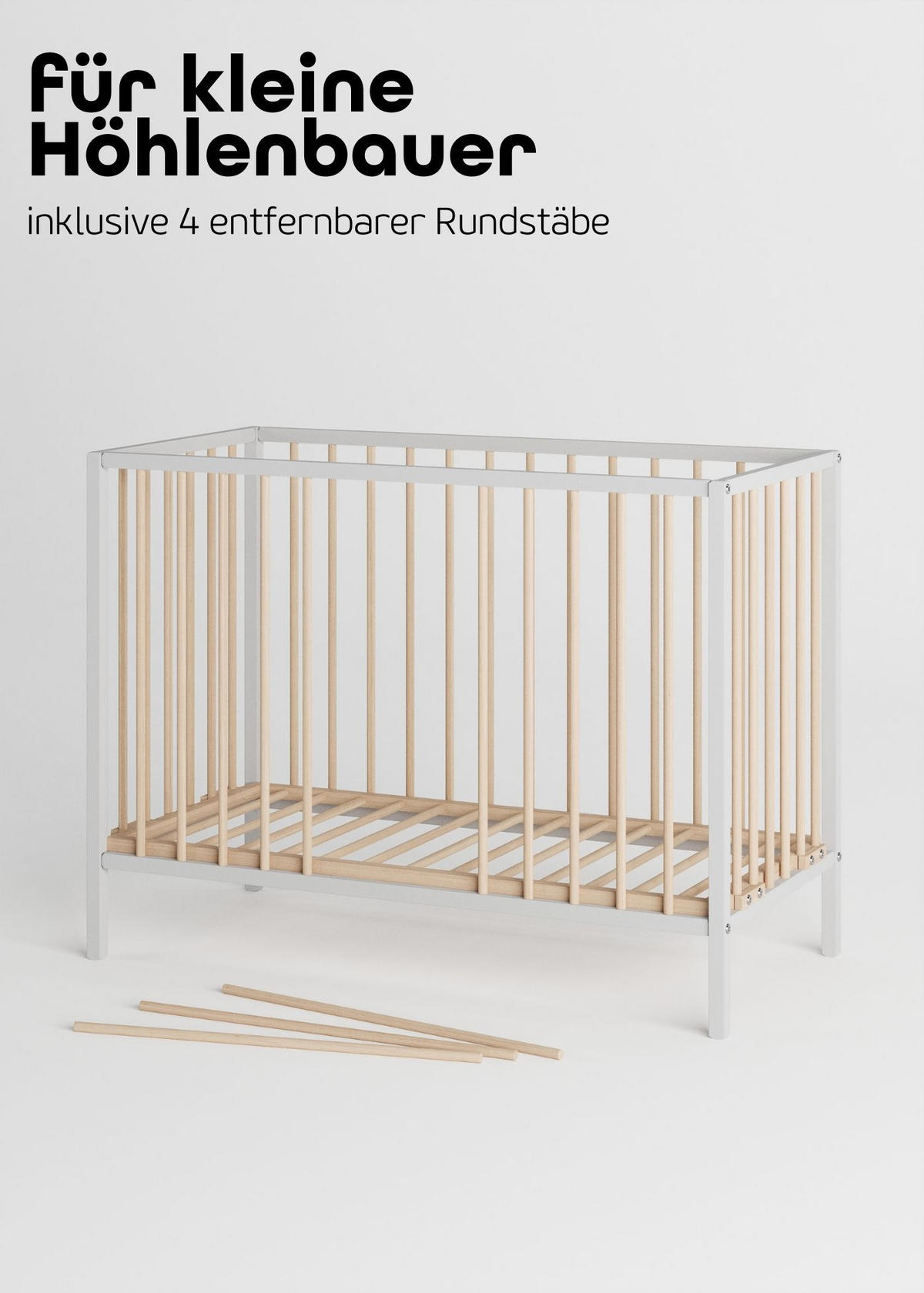 BEISTELLBETT mit Umbauseite - weiß/natur - Dreamy 4 in 1 Bett - Weiß/Naturfarben, Holz (120/90/60cm) - Sämann – make a difference.