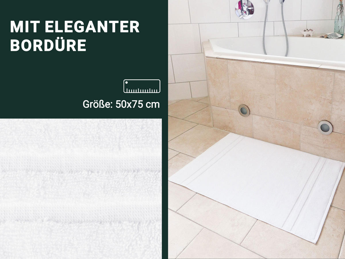 BADEMATTE, 2er-Set, 50x75 cm, 100% Baumwolle, Weiß - Weiß, Textil (50/75cm) - Zollner