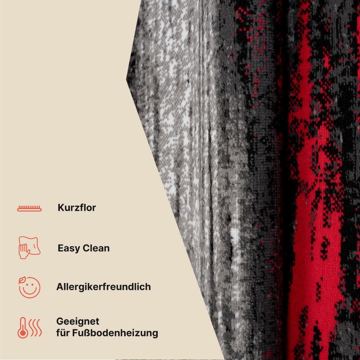 TEPPICH MAYA Rot Verwischt Streifen Meliert 200/200 cm - Rot, Textil (200/200cm) - Tapiso