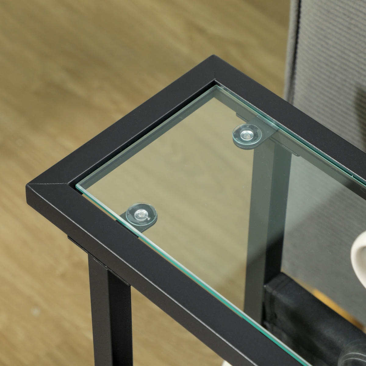BEISTELLTISCH aus Glas und Metall 40x18x55,5 cm Schwarz mit Stofftasche und 2-stufigem Stauraum - Schwarz, Glas (40/18/55.5cm) - Modfu