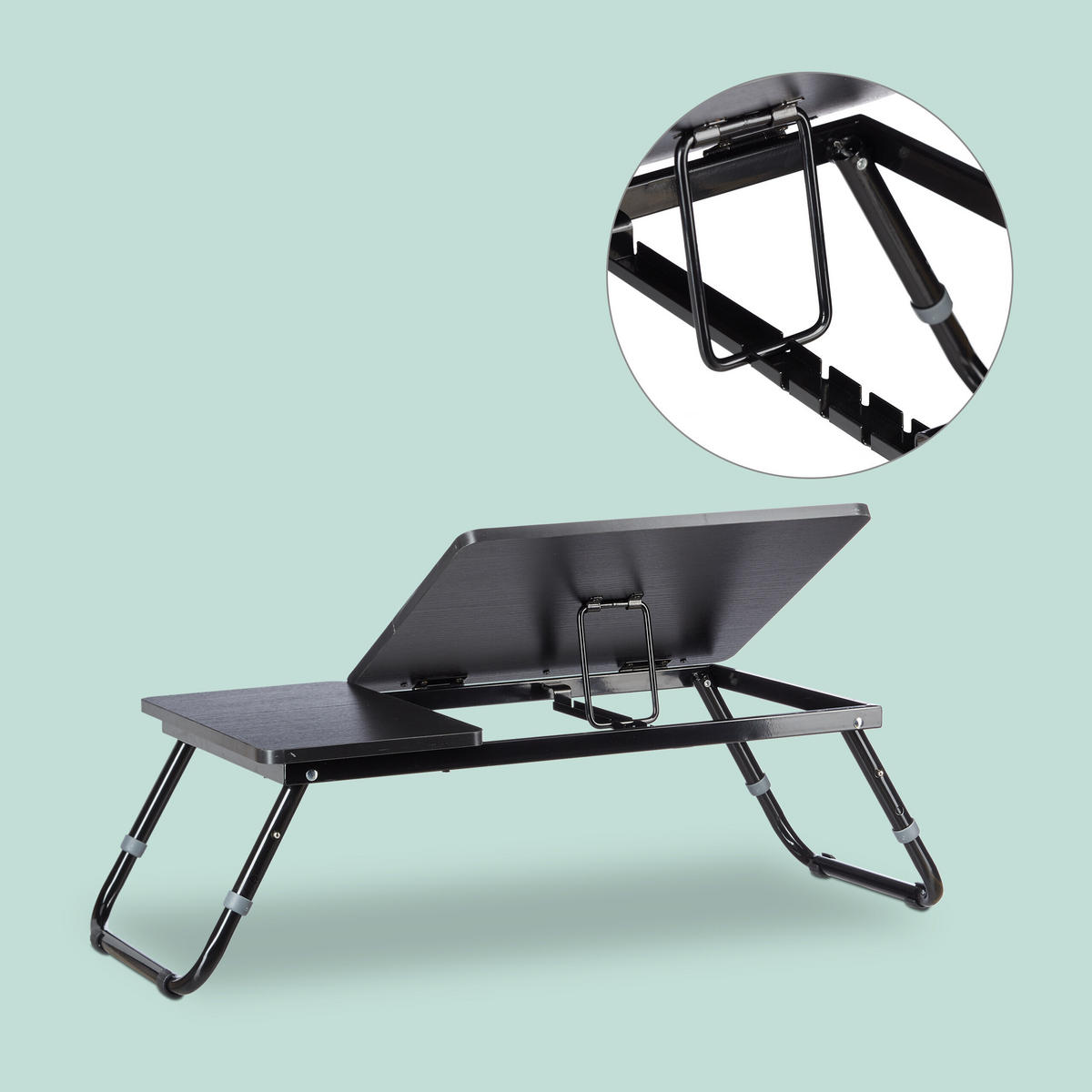 LAPTOPTISCH Schwarz höhenverstellbar klappbar 75x35 cm - Schwarz, Holzwerkstoff/Kunststoff (35/75/40cm) - Relaxdays