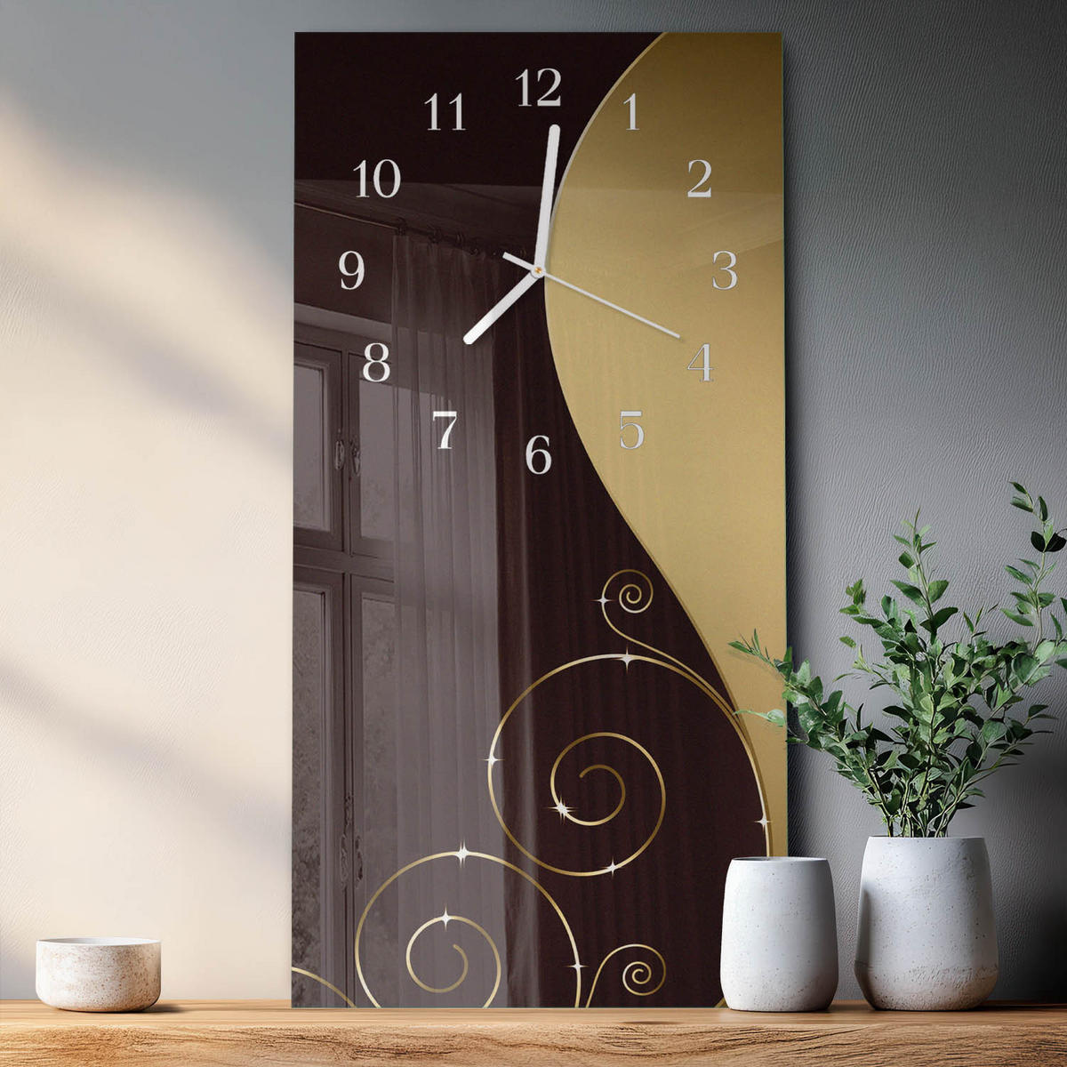 WANDUHR 30x60 cm - Amsterdam Sepia - Braun, Glas (30/60/0.4cm) - TULUP