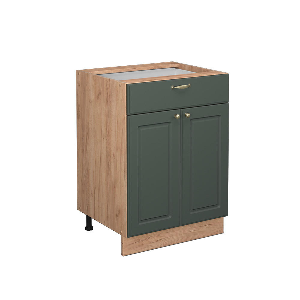 KÜCHENUNTERSCHRANK Fame-Line Grün-Gold Landhaus 60 cm mit Schublade ohne AP - Eiche Wotan/Grün, Holzwerkstoff (60/82/51.6cm) - Vicco