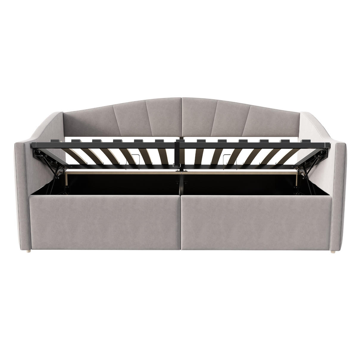 POLSTERBETT Sofabett 90/200 cm Hellgrau mit hydraulischem Speicher und Lattenrost - Hellgrau, Textil (90/200cm) - OKWISH