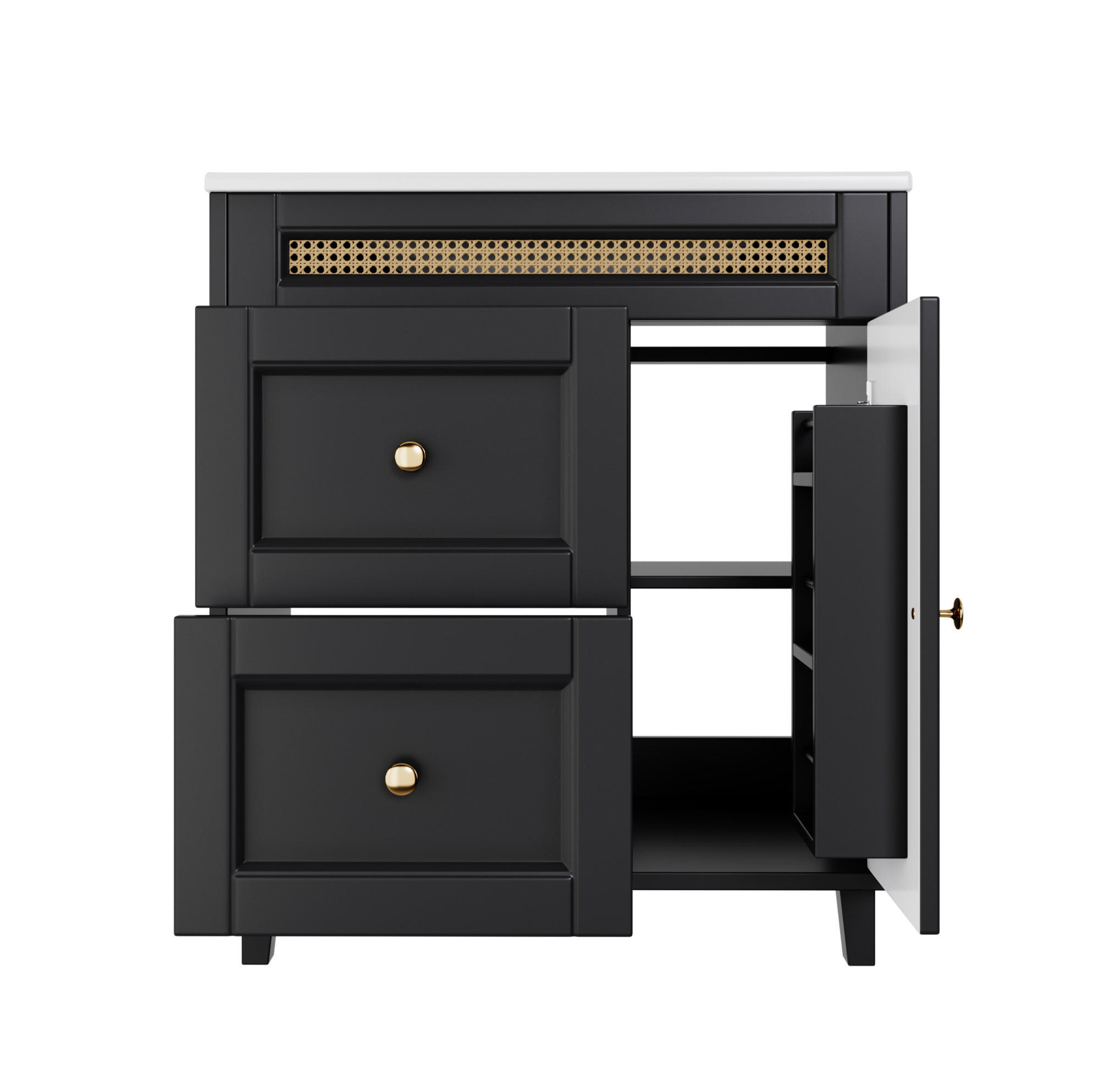 WASCHTISCHKOMBI 76/46/86,5 cm schwarz aus MDF mit Keramikbecken und Soft-Close-Türen - Schwarz, Keramik (76/86.5/46cm) - OKWISH