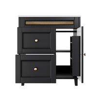 WASCHTISCHKOMBI 76/46/86,5 cm schwarz aus MDF mit Keramikbecken und Soft-Close-Türen - Schwarz, Keramik (76/86.5/46cm) - OKWISH