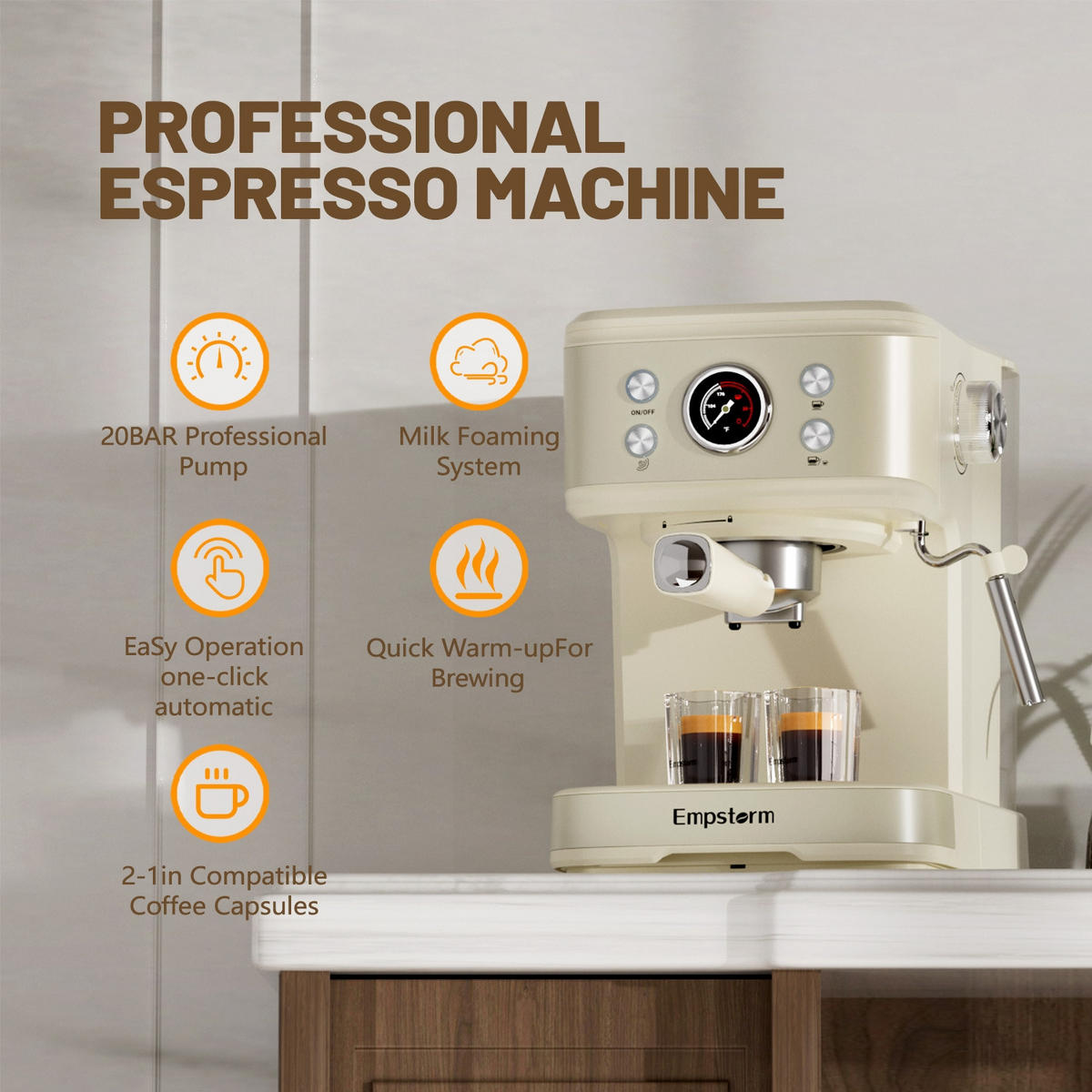 ESPRESSOMASCHINE 20 BAR mit Kapsel- und Pulverfunktion Edelstahl - Weiß, Metall (27/21/29cm) - Rolipo