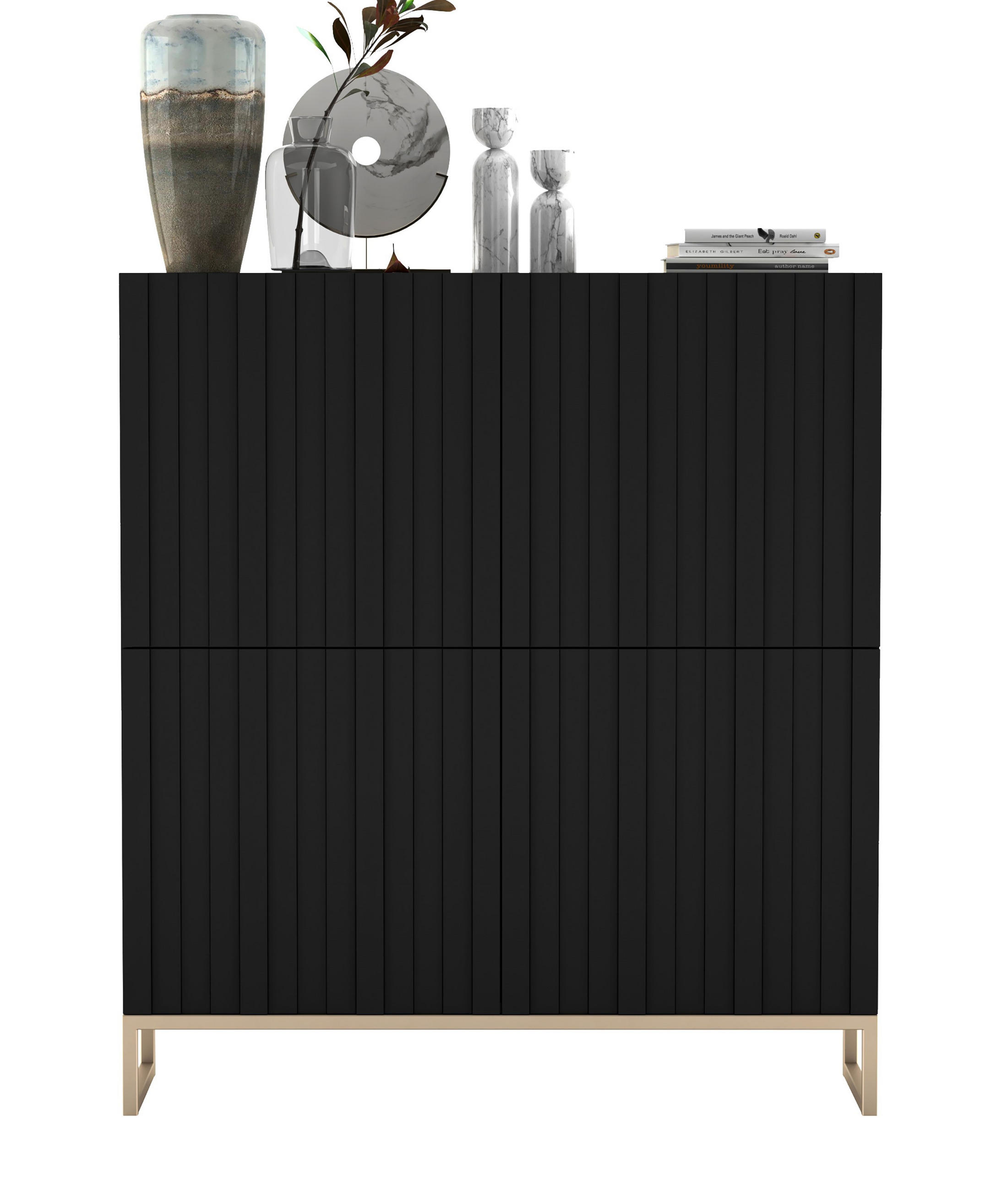 KOMMODE Elpis 4D Schwarz Matt Glamour 112 cm - Goldfarben/Schwarz, Holzwerkstoff/Metall (112/126/36.5cm) - Meble Lindner