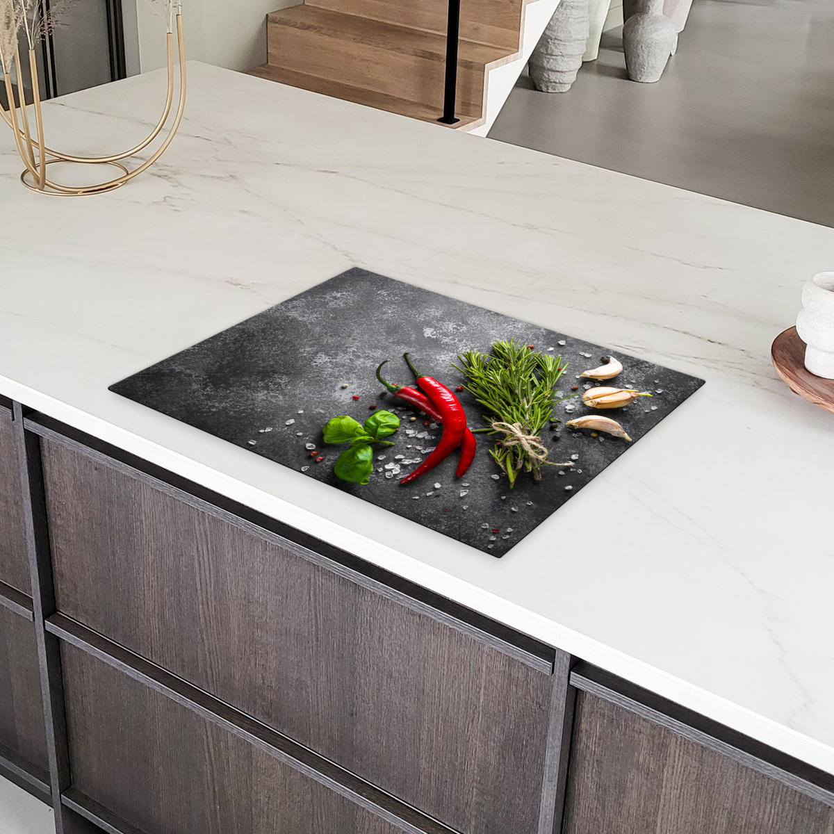 HERDABDECKPLATTE Pfeffer - Kräuter - Gewürze - Beton Herdabdeckung Induktionsfeld 70x52 cm - Rot, Kunststoff (70/52/0.2cm) - MuchoWow