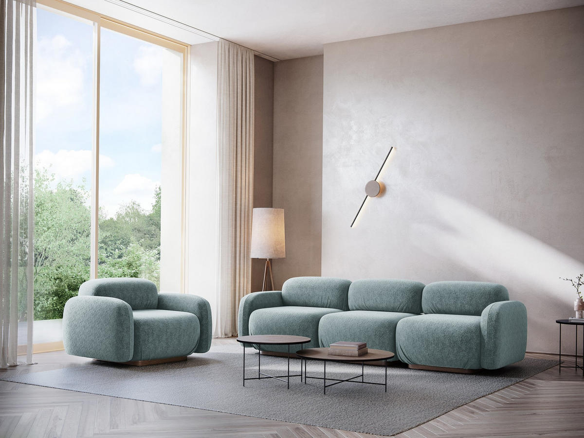 3-SITZER SOFA Rechts Chenille Stoff Blau - Blau/Blaugrau, Holz/Textil (258/73/95cm) - Makamii