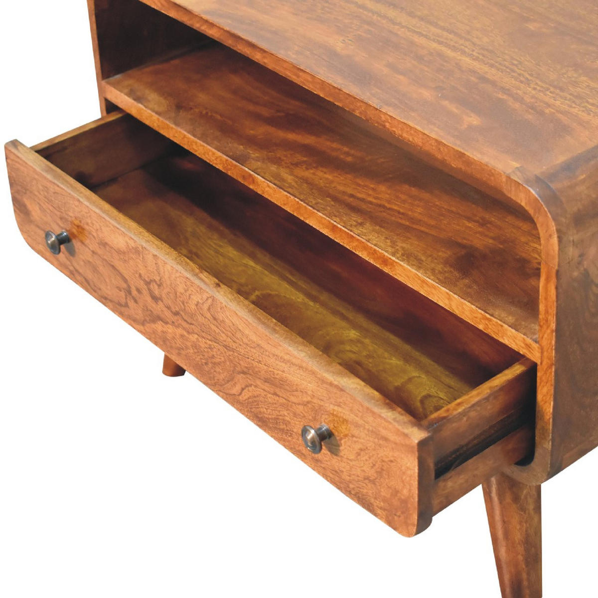 LOWBOARD Mini mit gebogener Form, Braun - Messingfarben/Braun, Mangoholz/Holz (30/45/60cm) - Artisan Furniture