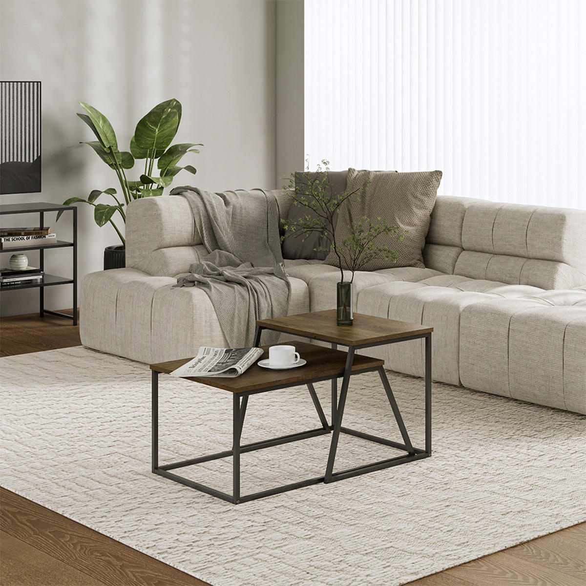 COUCHTISCH-SET Myra Eiche rustikal/Schwarz 60 x 50 cm 2 Teile - Wildeiche, Holzwerkstoff (50/60/38cm) - Vicco