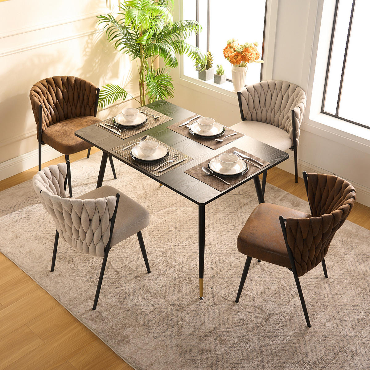 ESSZIMMERSTUHL 6er Set Stoff Beige und Suede - Multicolor, Textil (44.5/77/46cm) - Meubles Cosy