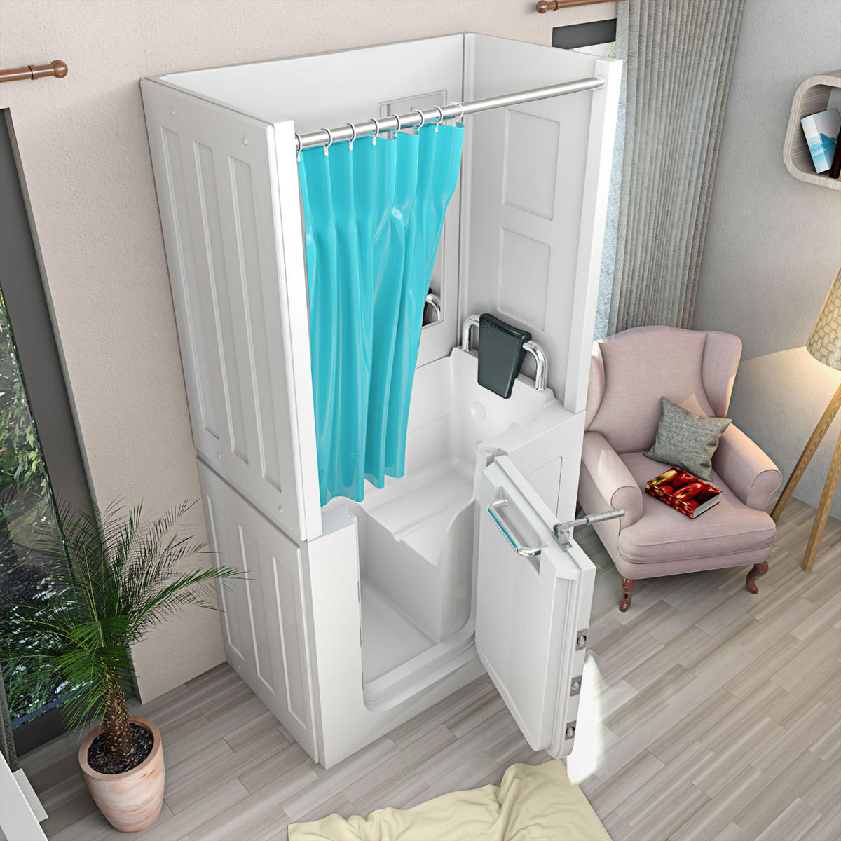 SENIORENDUSCHE S08D-B-R Weiß - Weiß, Glas/Kunststoff (110/68/205cm) - AcquaVapore by Sandra Jentho