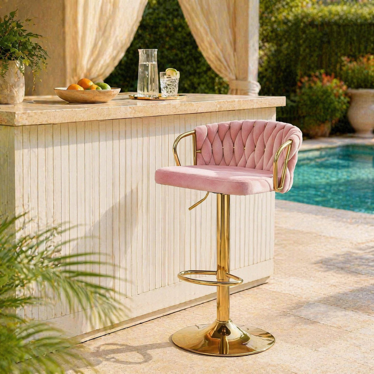 BARHOCKER 49,5/77–98/50,5 cm Rosa, höhenverstellbar und 360° drehbar - Rosa, Metall (49.5/98/50.5cm) - MIVRAY