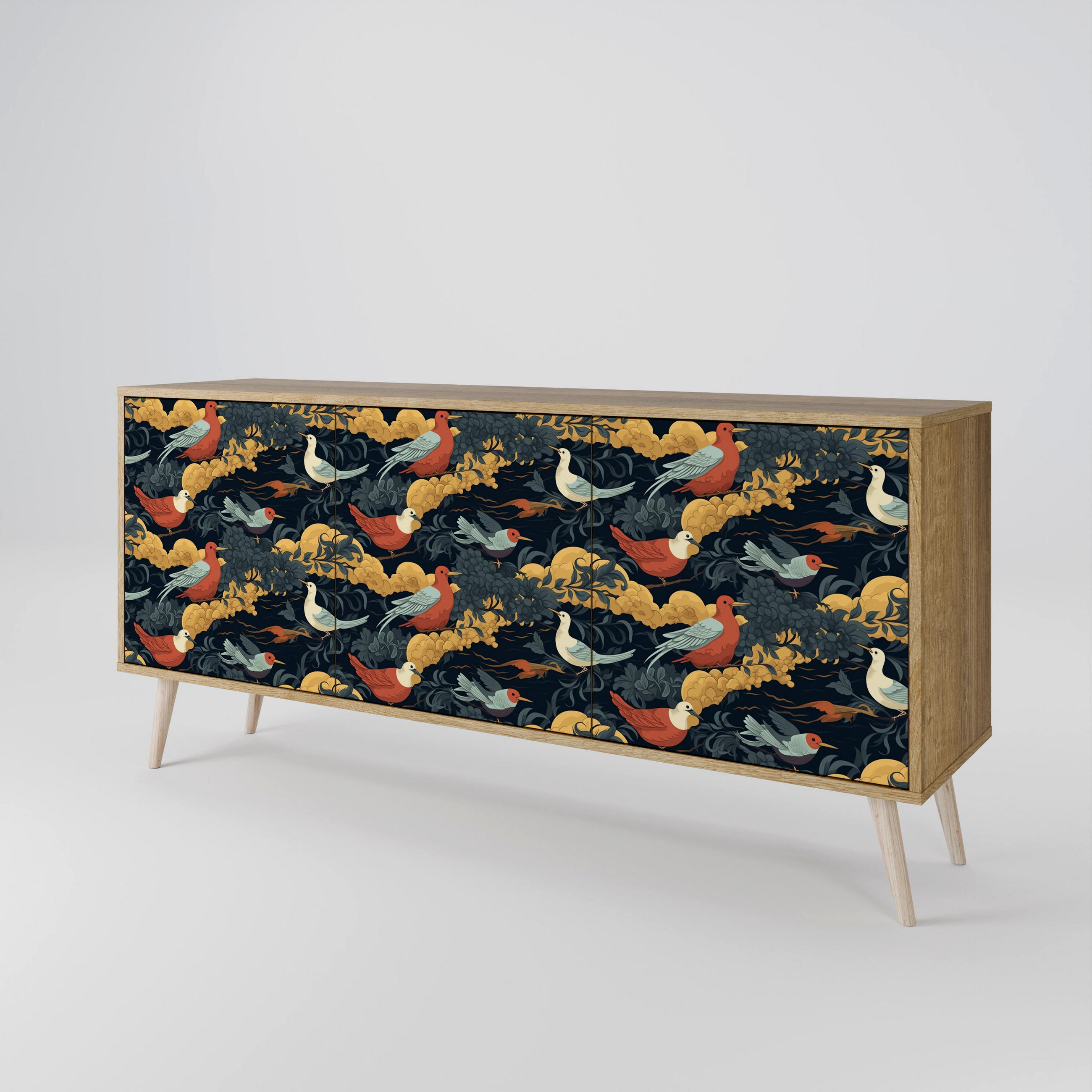 SIDEBOARD FOWLY DAZE, Eicheneffekt, 164,5x42x77,5 cm, 3 Türen - Eichefarben/Buchefarben, Holzwerkstoff/Buchenholz (164.5/77.5/42cm) - SpaceRebels