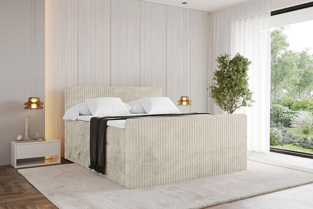 BOXSPRINGBETT mit Matratze H3|H4 und Lattenrost - TOLO-Z KING 120x200 Cord - Creme - Champagner, Holzwerkstoff (120/200cm) - ALTDECOR