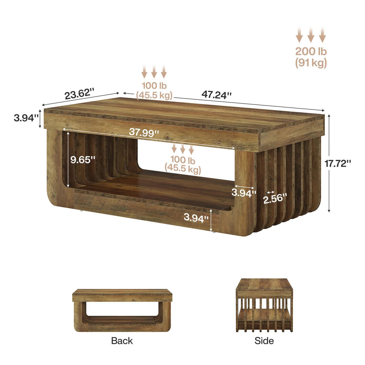 COUCHTISCH 120 cm mit Ablagefach Wohnzimmertisch - Braun, Holz (60/120/45cm) - Kaket