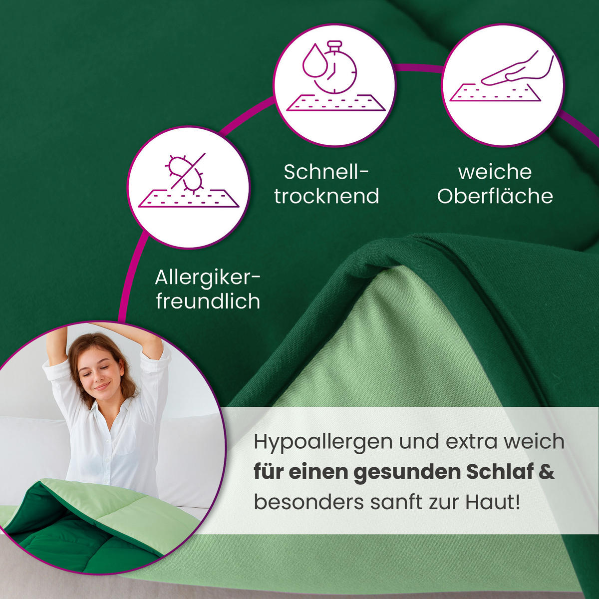 GANZJAHR Steppbett Bi-Color grün 135x200 - Grün, Textil (135/200cm) - wometo