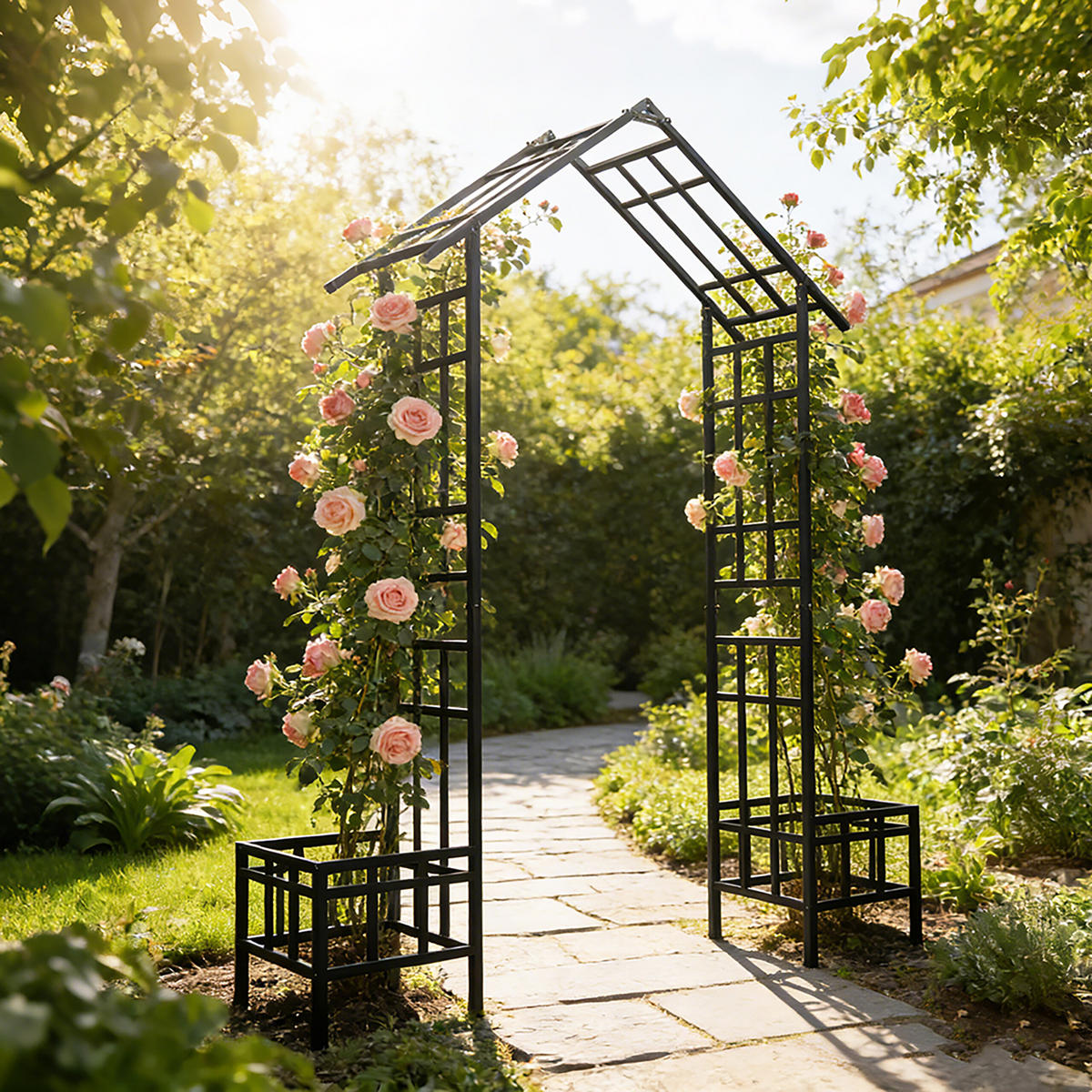 OBLÚK ruží - čierna, kov (173/259/43cm) - Relaxdays